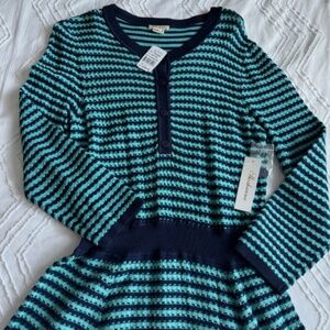 A-Line Knit Mini Dress - NEW - Color Turquoise/Navy - Size US L